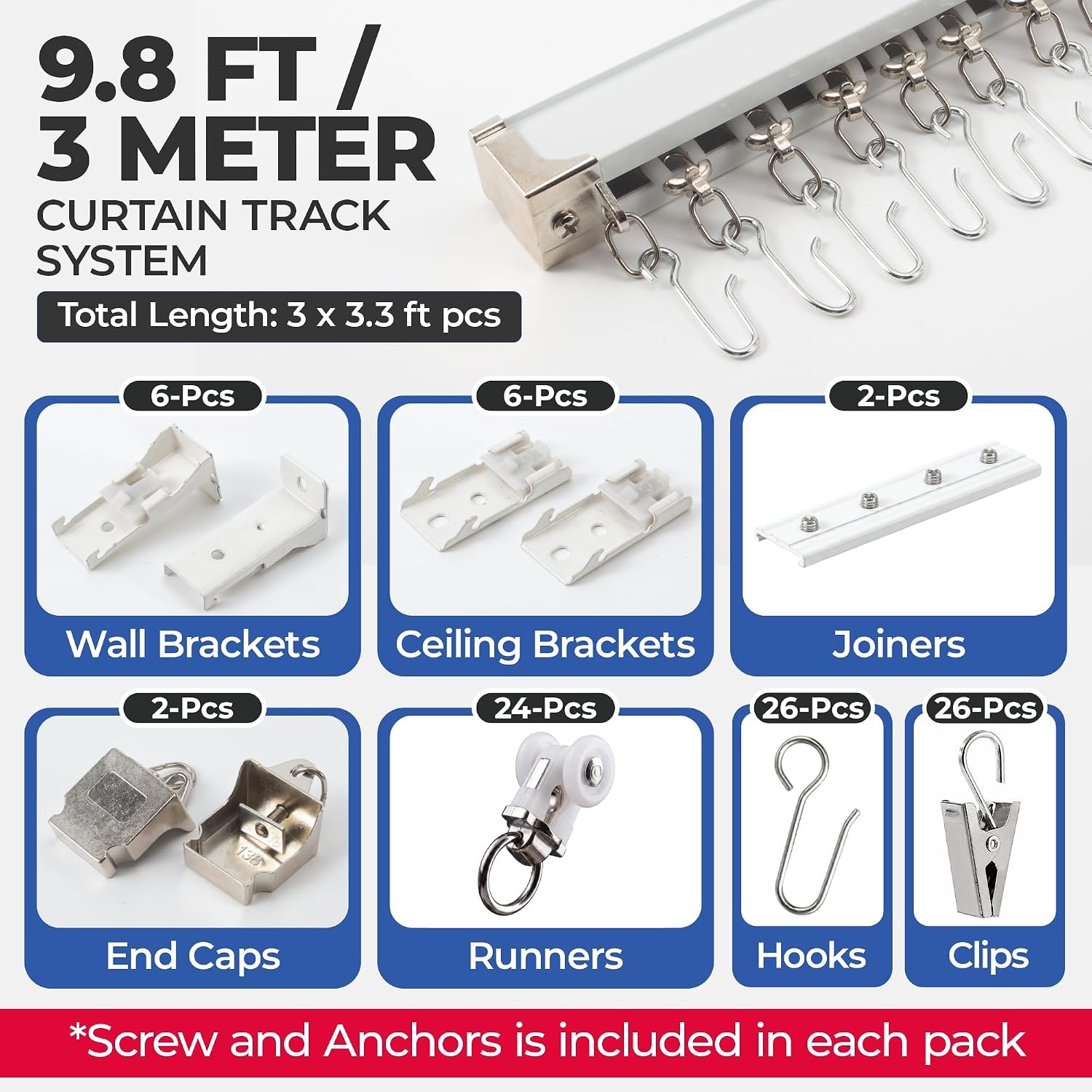 Jos & Haz 9.8ft Aluminum Ceiling Curtain Track Kit: image 6