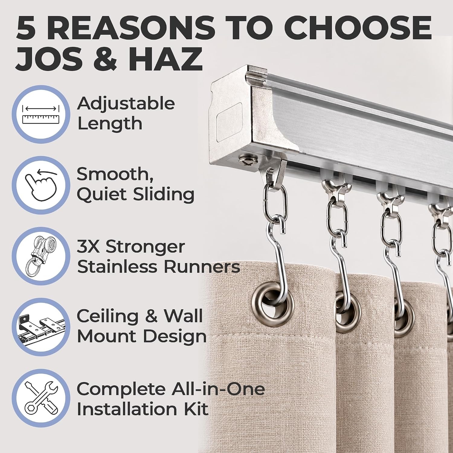 Jos & Haz 9.8ft Aluminum Ceiling Curtain Track Kit: image 7