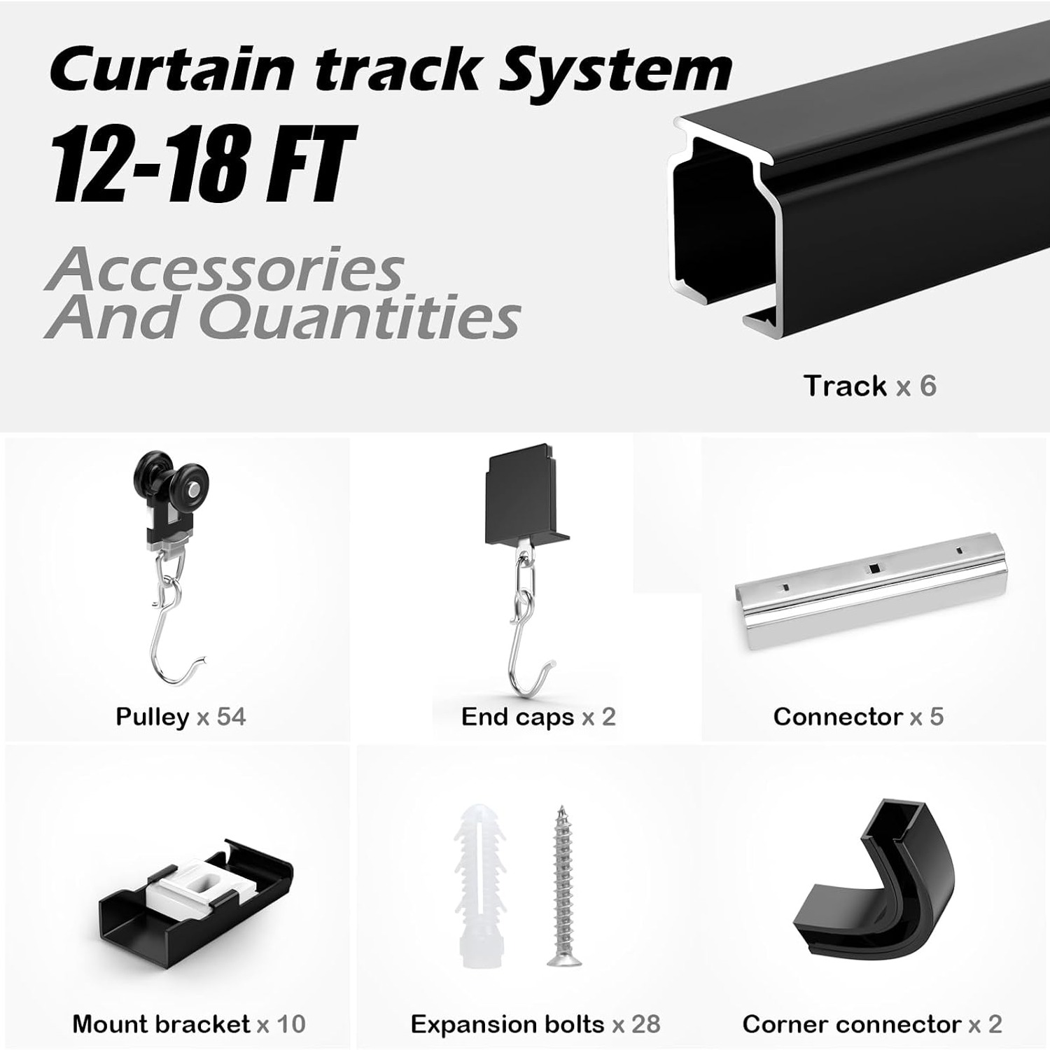SOLOKOS 12-18 ft Black Aluminum Ceiling Curtain Track Kit: image 2