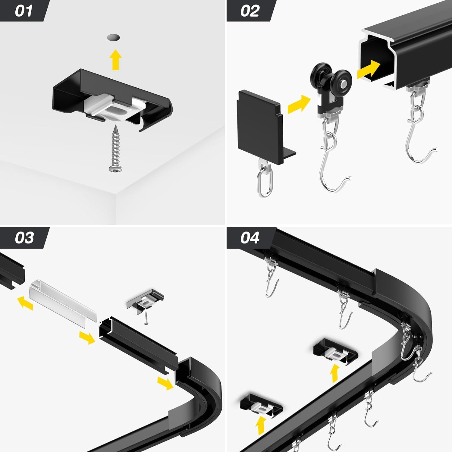 SOLOKOS 12-18 ft Black Aluminum Ceiling Curtain Track Kit: image 5