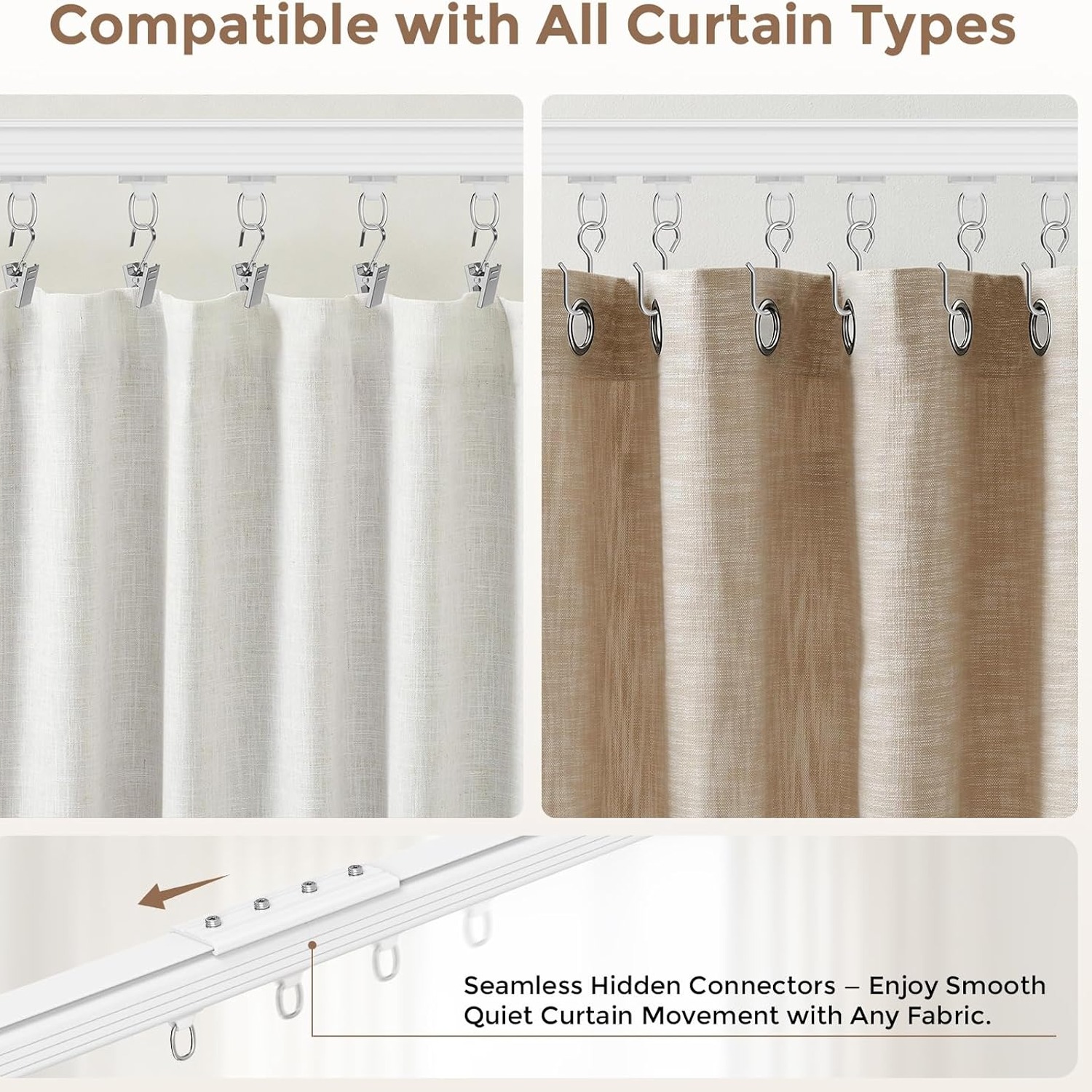 Heavy Duty Ceiling Curtain Track 6-9 ft, White Aluminum Rail Kit