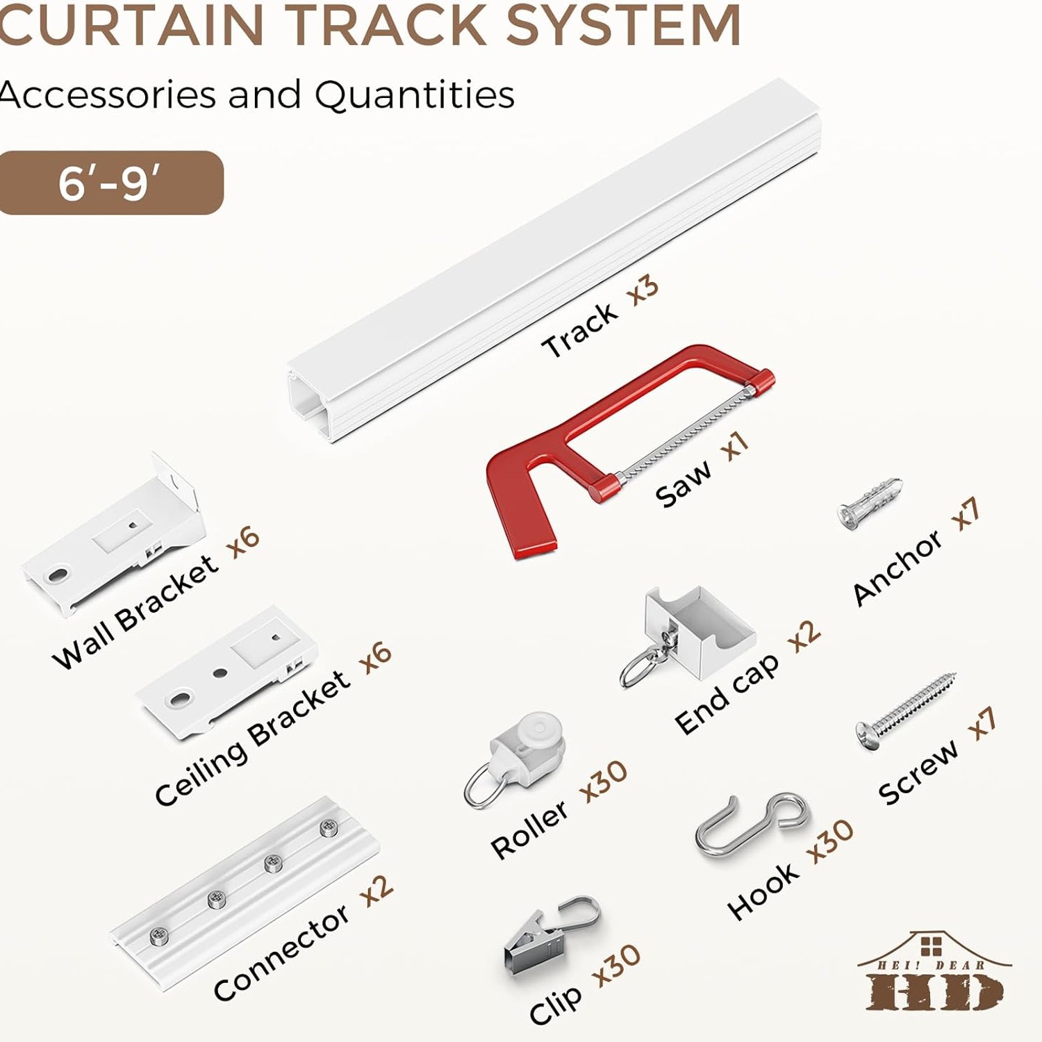 Heavy Duty Ceiling Curtain Track 6-9 ft, White Aluminum Rail Kit: image 9