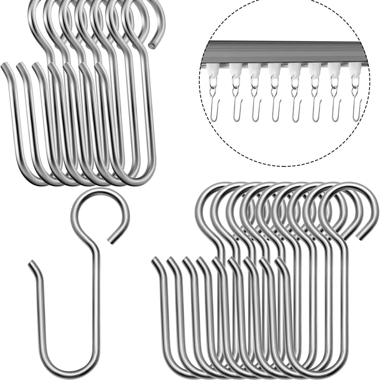 Metal Curtain Track S Hooks, 60 Pack