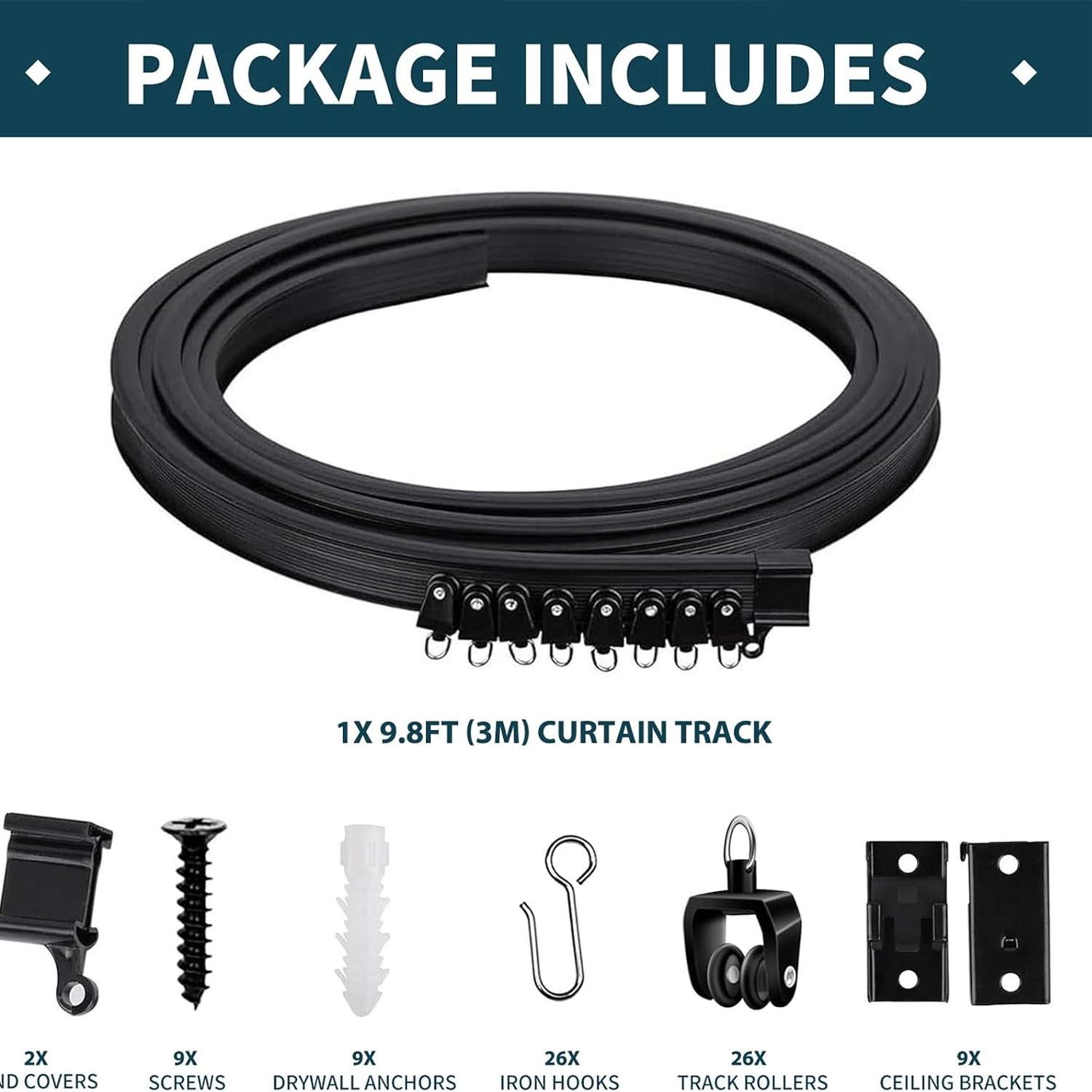 Flexible Bendable Ceiling Curtain Track 9.8 ft Black: image 3