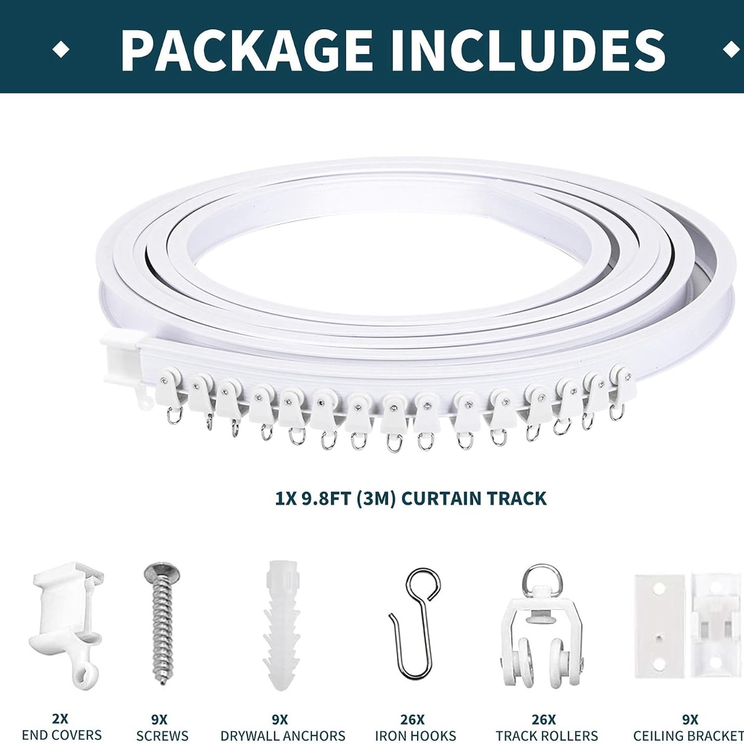 Flexible Bendable Ceiling Curtain Track 9.8 ft White: image 3
