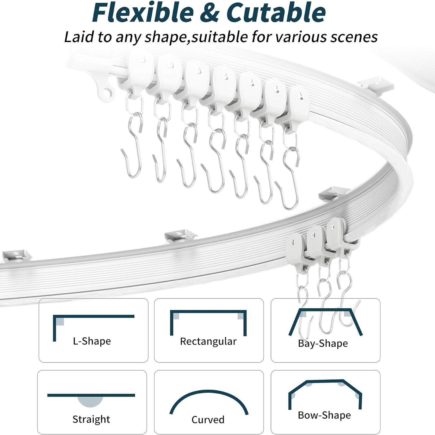 Flexible Bendable Ceiling Curtain Track 9.8 ft White: image 4