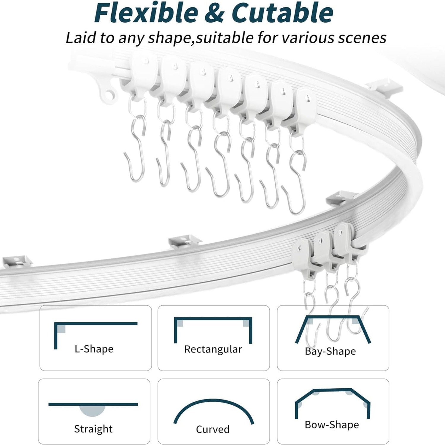 Flexible Bendable Ceiling Curtain Track 22.9 ft White: image 4