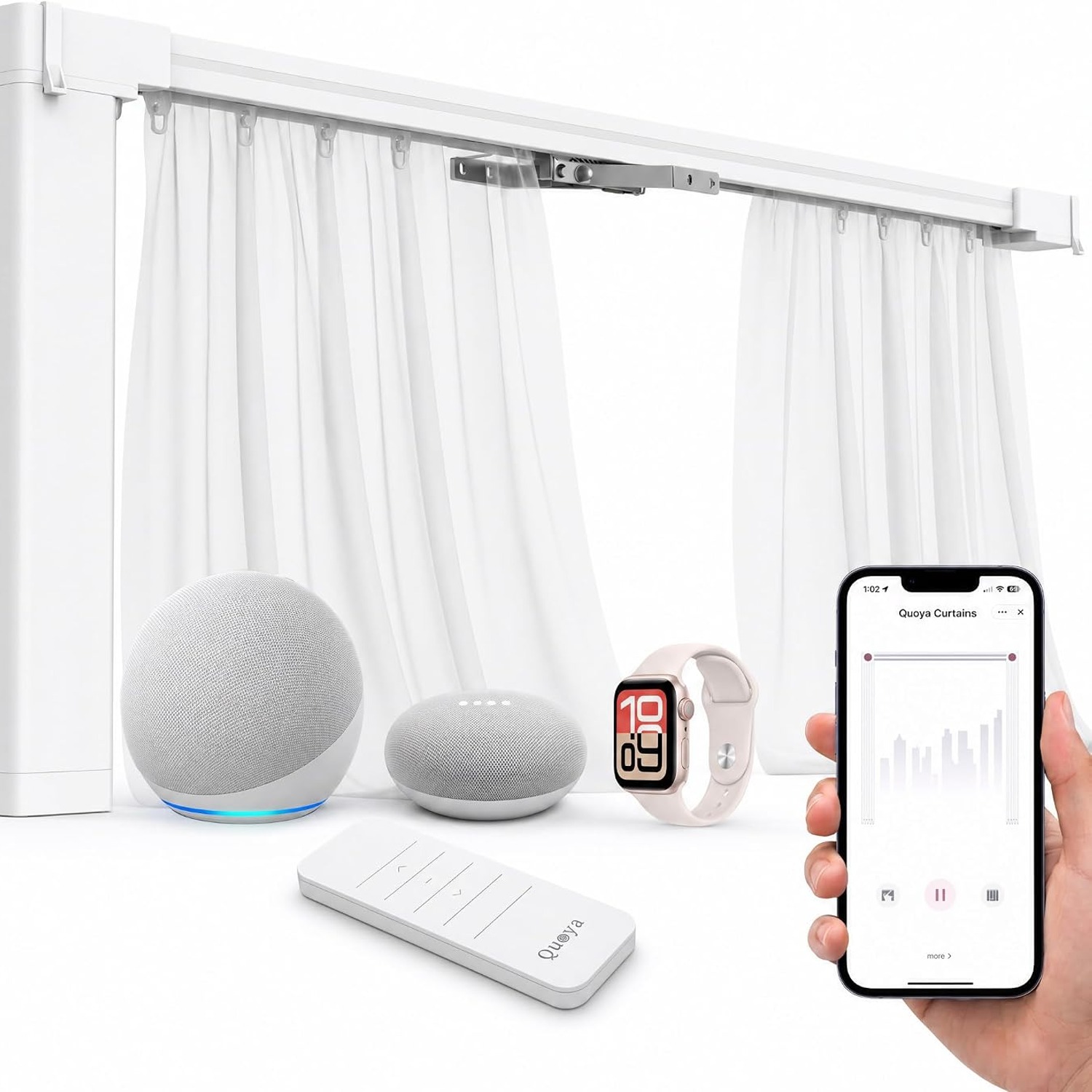 Quoya QL600 Motorized Smart Curtain Track with Remote
