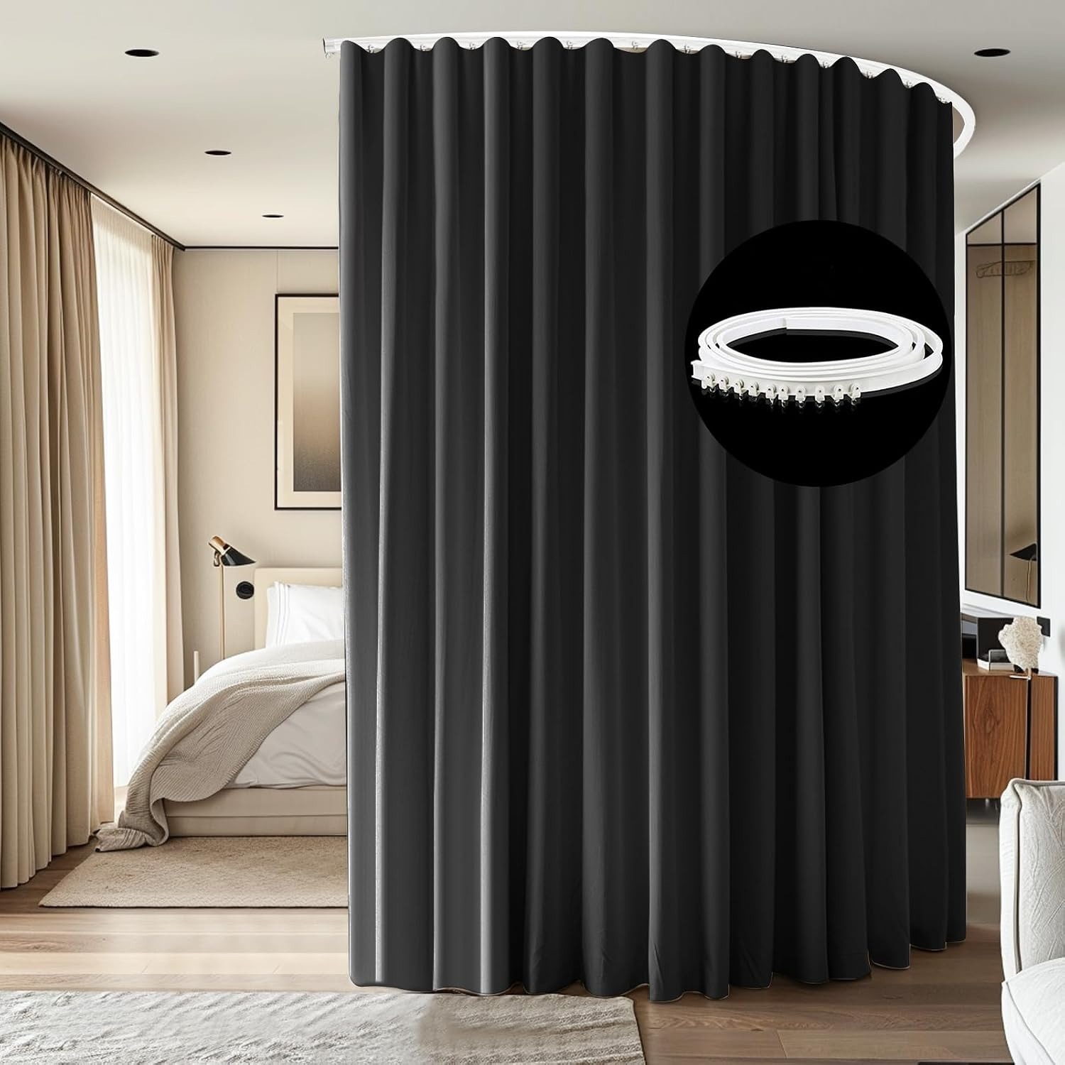 Extra Wide Room Divider Ceiling Track Set with Blackout Panel