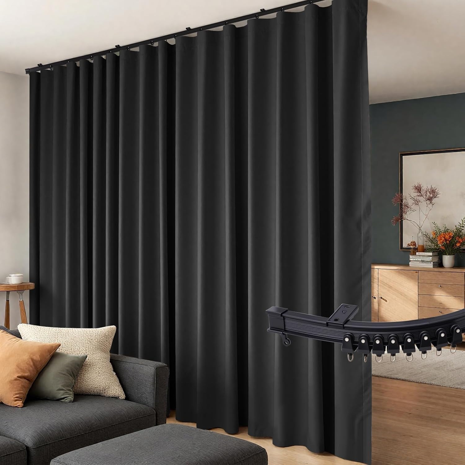 Blackout Room Divider Curtain and Flexible Ceiling Track Set