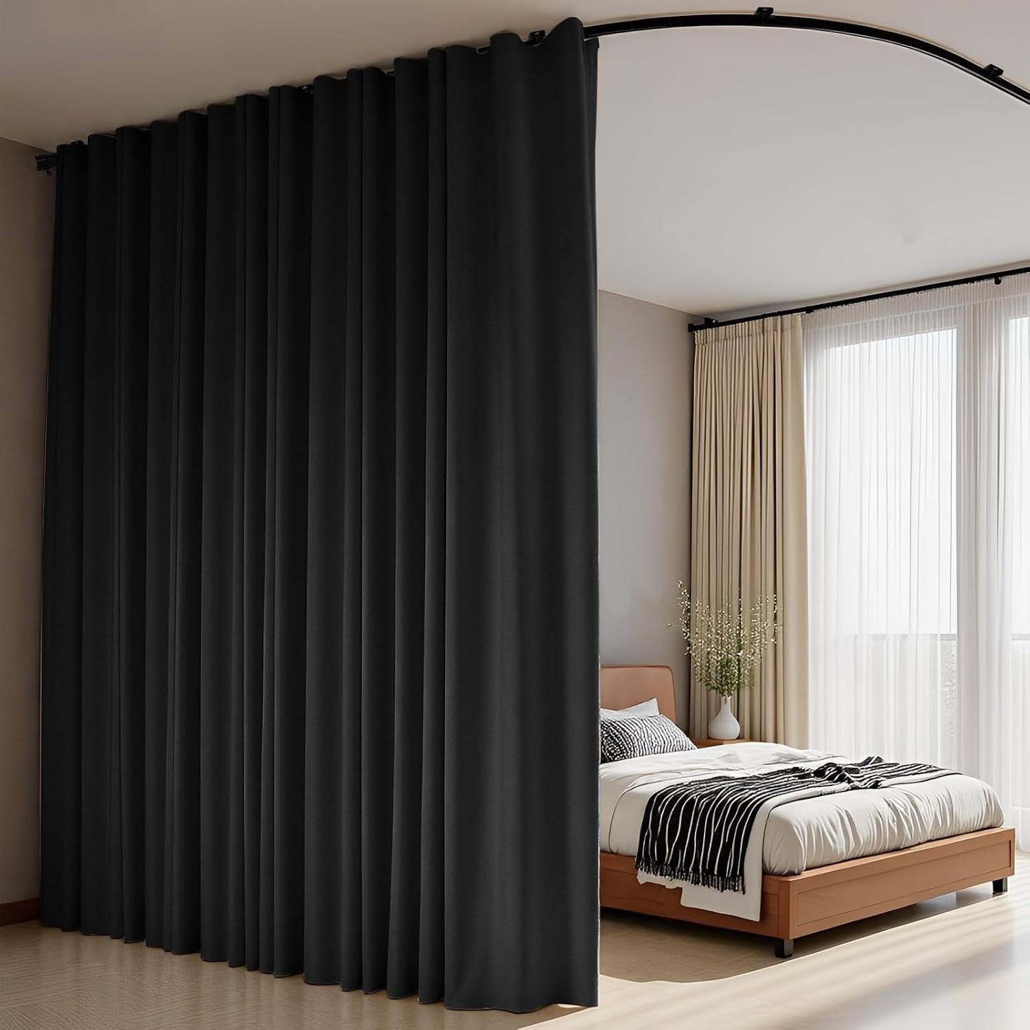 Blackout Room Divider Curtain and Flexible Ceiling Track Set