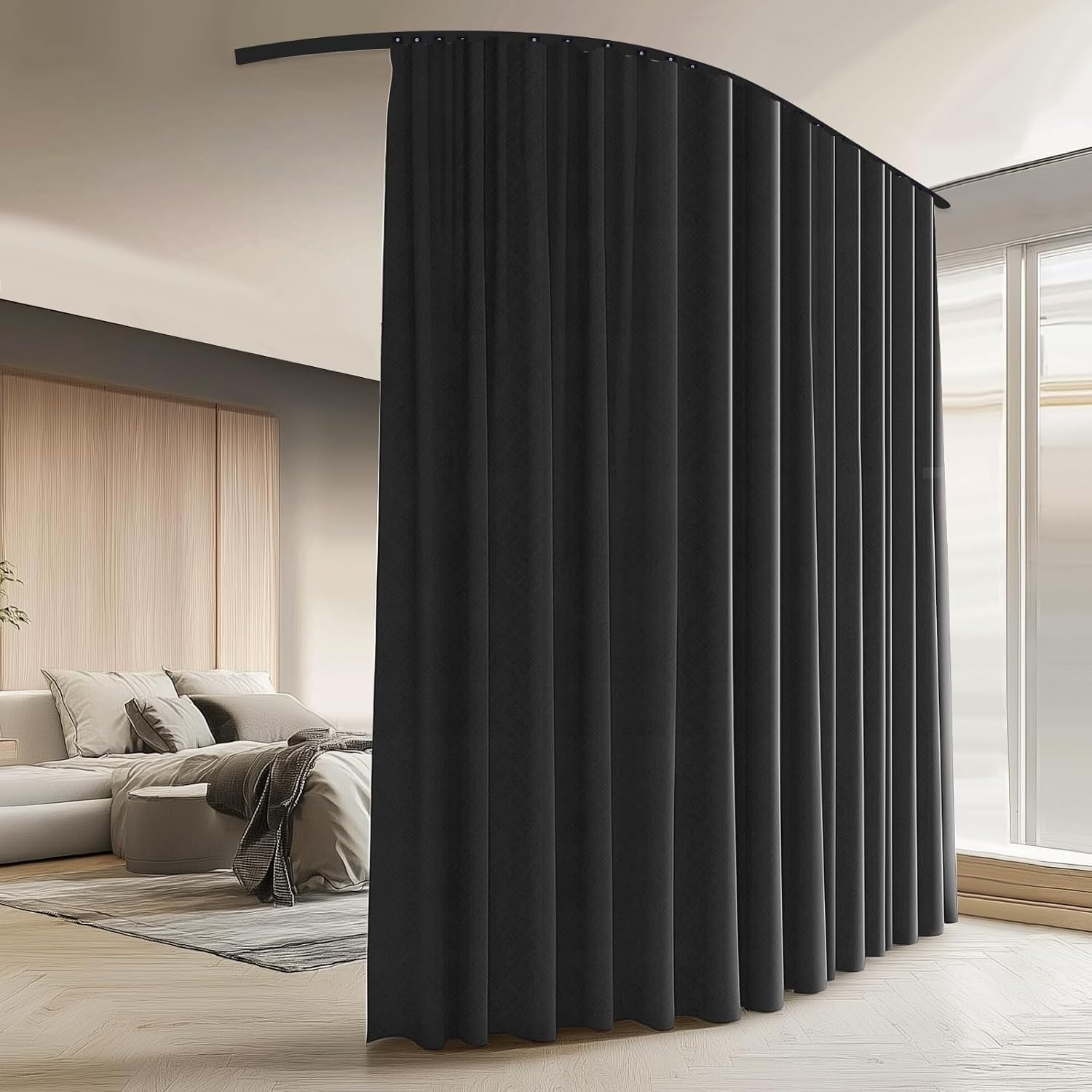 Thermal Blackout Room Divider Curtain and Ceiling Track Set