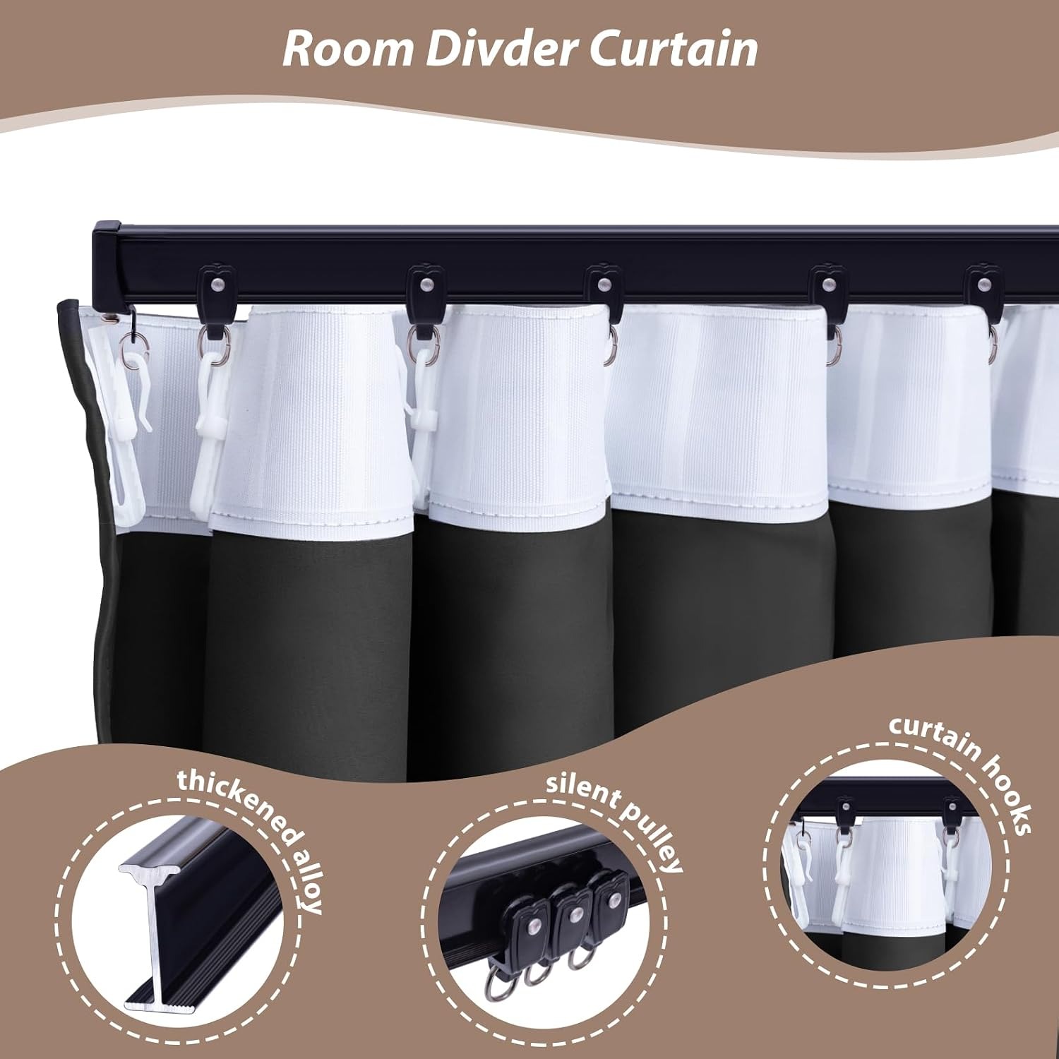 Thermal Blackout Room Divider Curtain and Ceiling Track Set