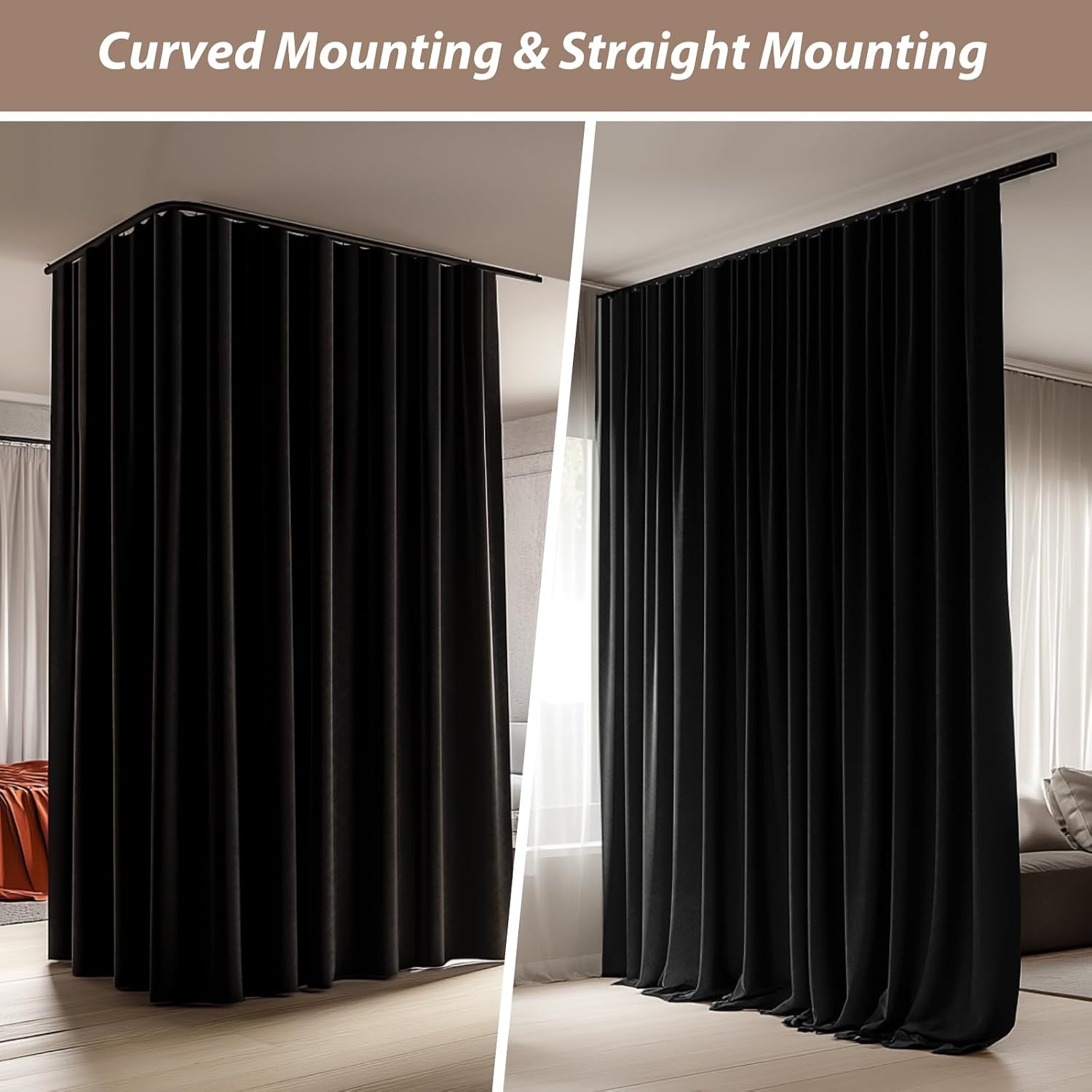 Thermal Blackout Room Divider Curtain and Ceiling Track Set